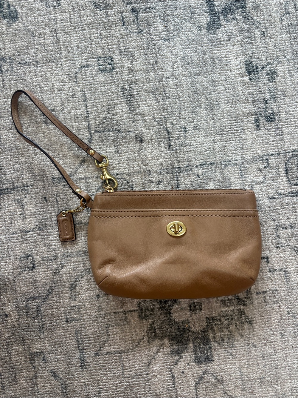 Coach Brown Leather Wristlet with Gold Turnlock